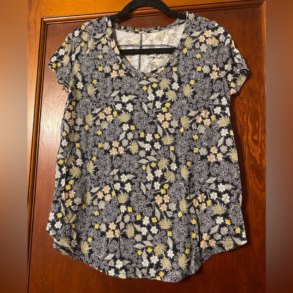 LOFT Maternity Floral Print Top - Black and Yellow